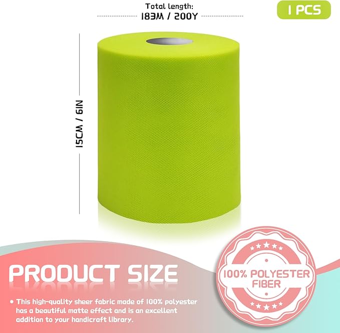 6" x 200 Yards Lime Green Tulle Fabric Rolls - Image 2