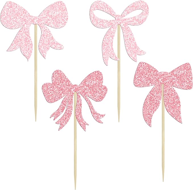 Gyufise 36Pcs Bow Cupcake Toppers Glitter Bowknot Cupcake Picks Bow Tie - Image 3