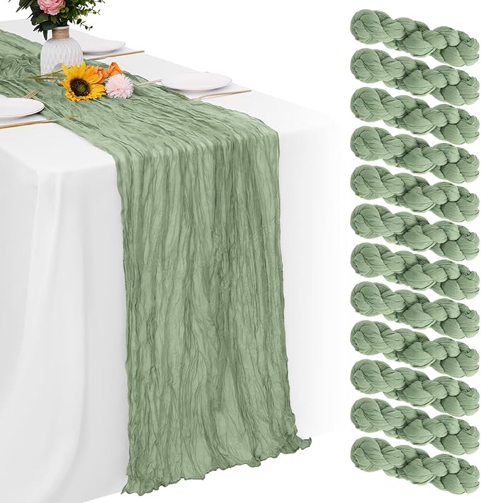 Aktor 12 Pack Sage Green Table Runner Boho Cheesecloth Table Runner Semi Sheer by Unknown