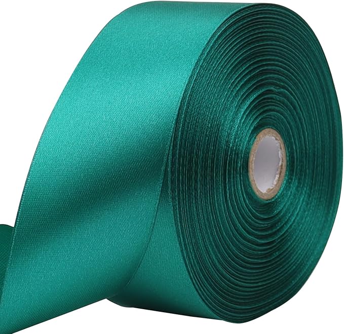 Teal Solid Satin Ribbon 1-1/2 Inch 50 Yards Solid Polyester Fabric Ribbon by Riunbb