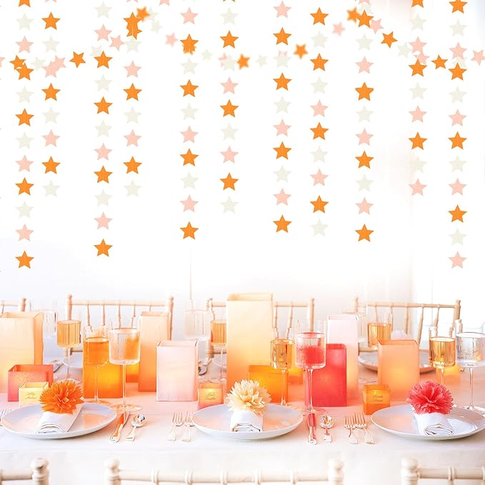 Orange-Beige Peach Party-Decorations Star Garland - 62ft Boho Fall Autumn - Image 5