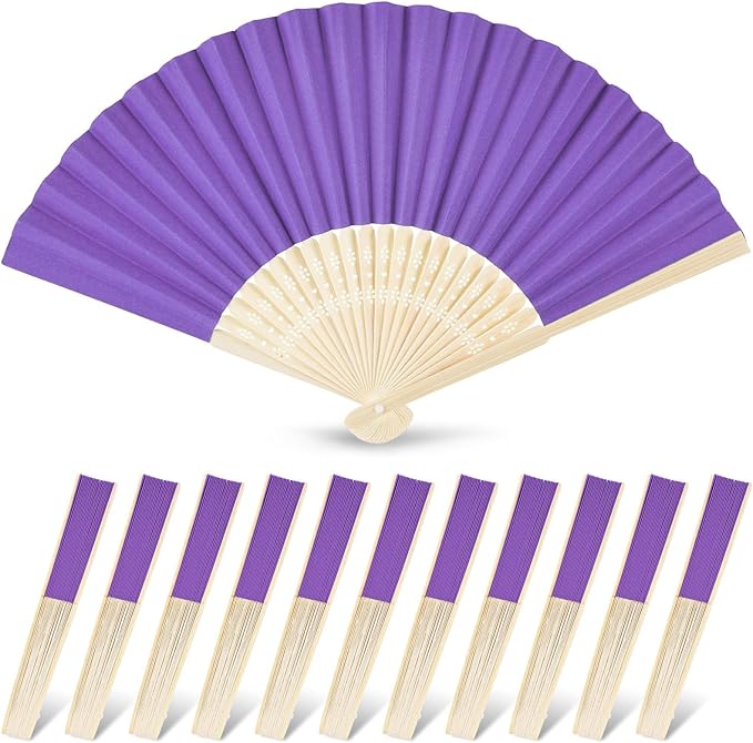 JOHOUSE 12 Packs Foldable Hand Fans, 8.3 Inch Purple Paper Fans Handheld by JOHOUSE