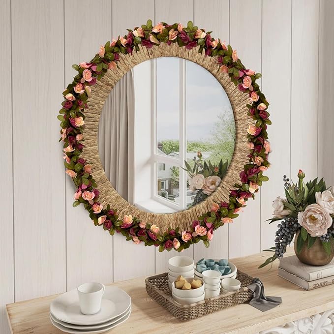 8Pcs 63Ft Dark Pink&Yellow Fake Rose Hanging Flowers, Artificial Flower Vine - Image 5