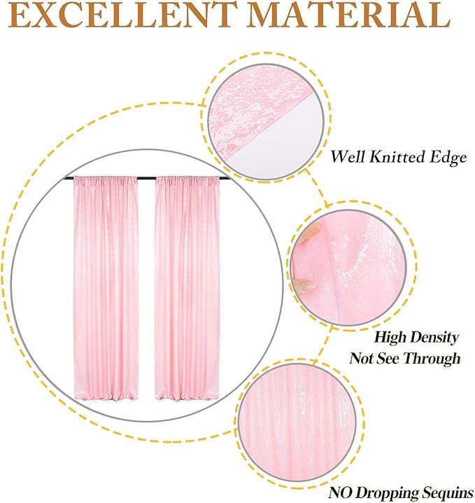 ShinyBeauty Sequin Curtains 4 Panels Baby Pink | 2Ft x 8Ft Sparkle Photo - Image 5