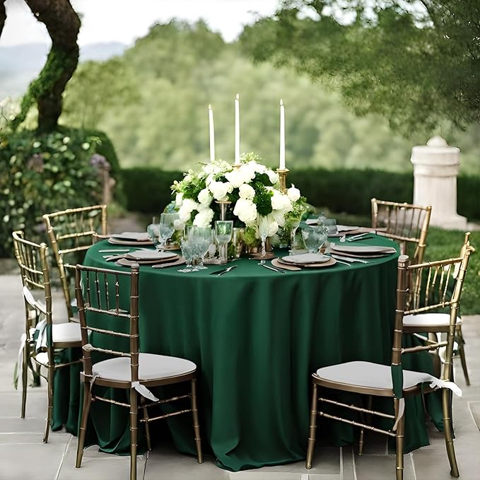 8 Pack Dark Green Round Tablecloth 90 Inch Stain and Wrinkle Resistant Round - Image 2