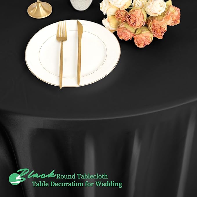 fani 12 Pack 108 Inch Black Satin Tablecloth - Image 5