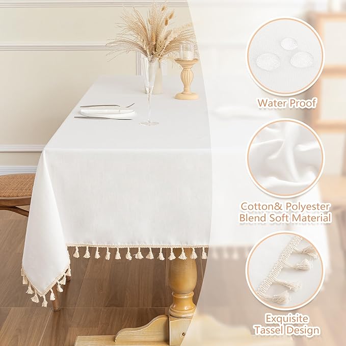 MYSKY HOME White Table Cloth Rectangle, Rectangular Table Cloth, Wrinkle - Image 4