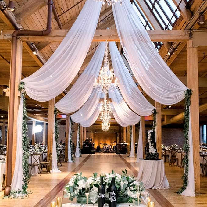 MODFUNS Ceiling Drapes for Weddings White Sheer Ceiling Draping 5x30ft 2 Panels by MODFUNS