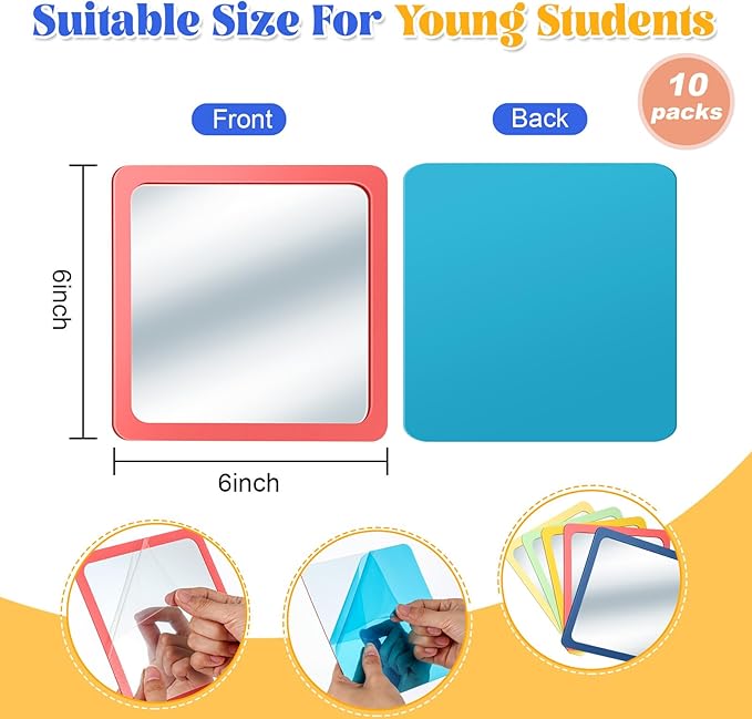 Dandat 10 Pcs Small Mirrors for Kids 6 x 6 Inch Square Shatter Proof Reflector - Image 2