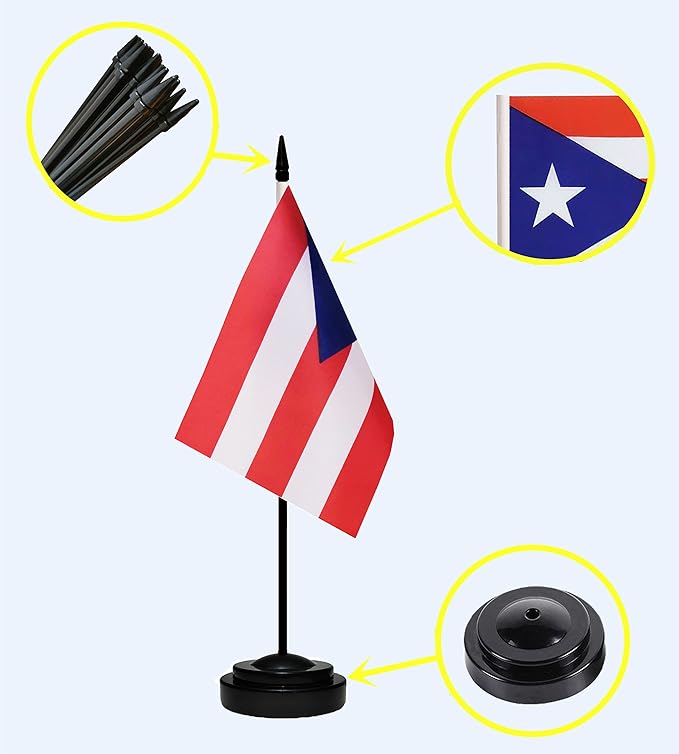 Puerto Rico Puerto Rican Deluxe Desk Flag Set Small Mini Miniature Puerto Rico - Image 2