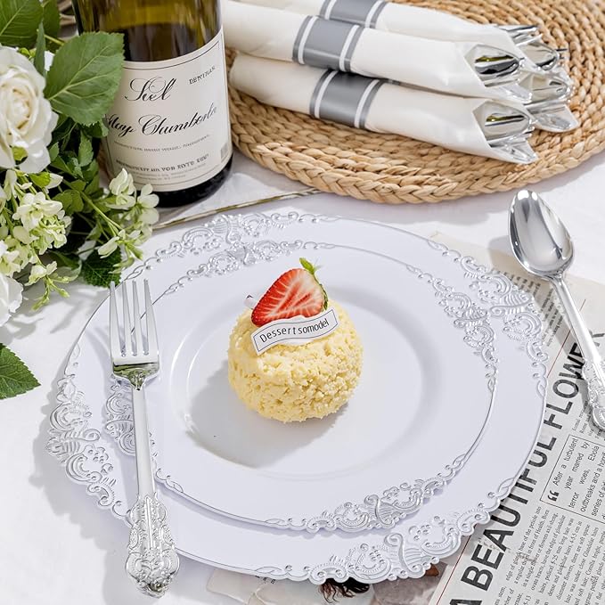 Liacere 350PCS Silver Plastic Plates&Pre Rolled Napkins - Image 7