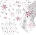 3 Pcs Christmas Snowflake Party Tablecloths Decorations, Plastic Pink Winter by JectivsPartyDecorations