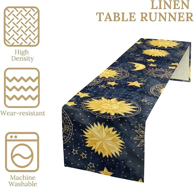 Sun Moon Table Runner, Boho Starry Sky Table Runners - Image 4