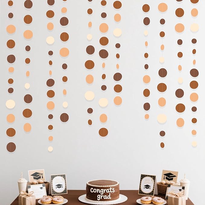 Ombre Brown Party Decorations Polka Dots Garlands Cream Tan Brown Boho Hanging - Image 6