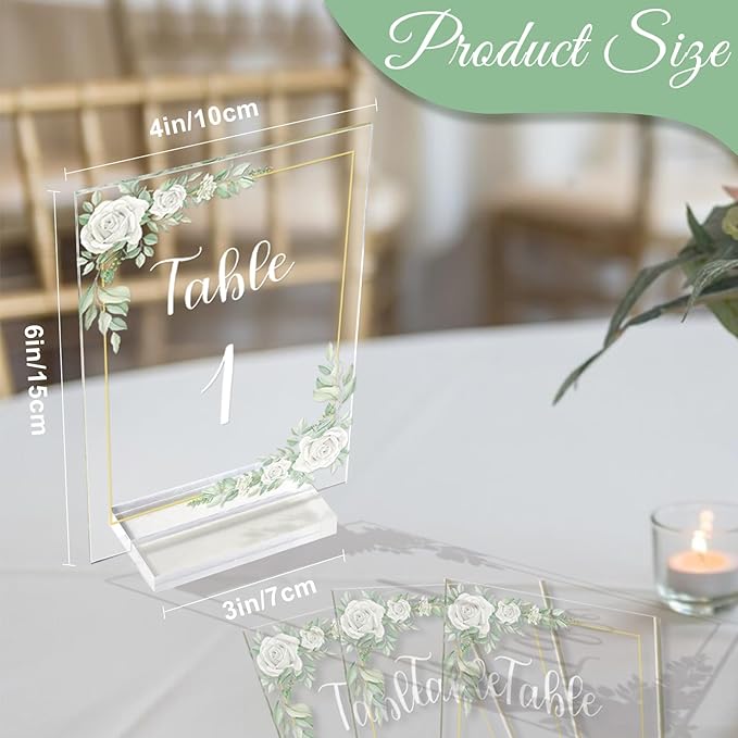 OurWarm White Rose Acrylic Wedding Table Numbers 1-20, 4x6 Inch Printed - Image 2