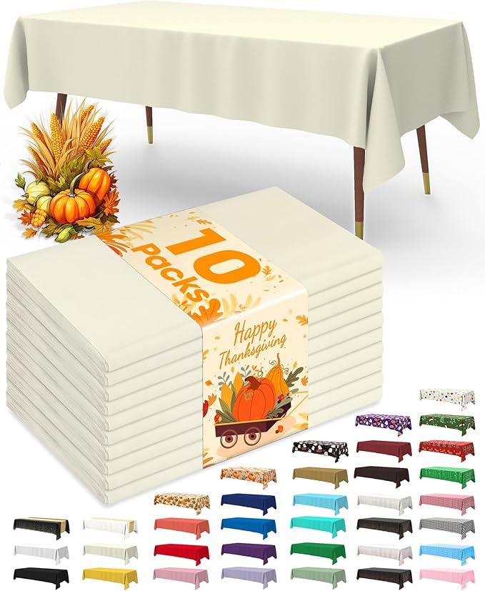 Pureegg Plastic Table Cloth Disposable 10 Pack, 54 x 108 Inch Table Cloths by Pureegg