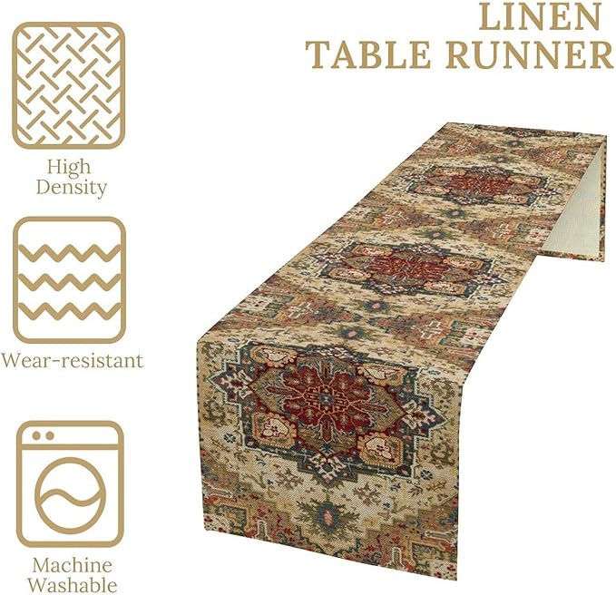 Boho Bohemia Style Table Runner, Vintage Yellow Brown Retro Flower Rustic - Image 5