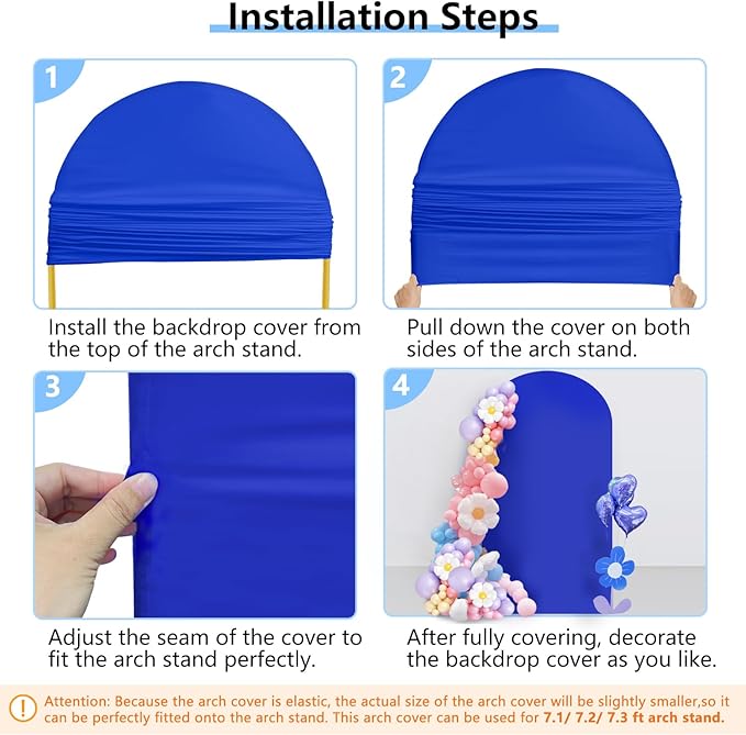 HEMMOTOP Blue Arch Cover 7.2 ft, Spandex Wedding Balloon Stretchy Arch Backdrop - Image 6