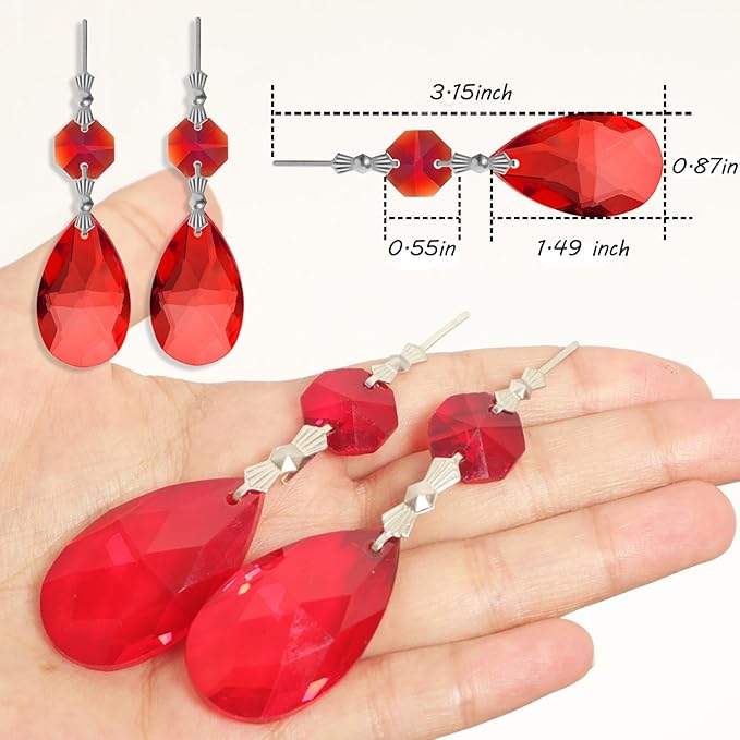 10pcs Crystal Prisms Chandelier Red Ornament Pendants Rainbow Maker 38mm Drop - Image 3
