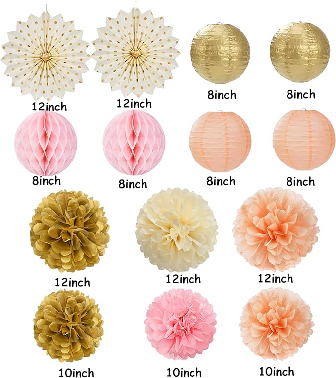 Pink Peach Gold Party Decorations - Image 3