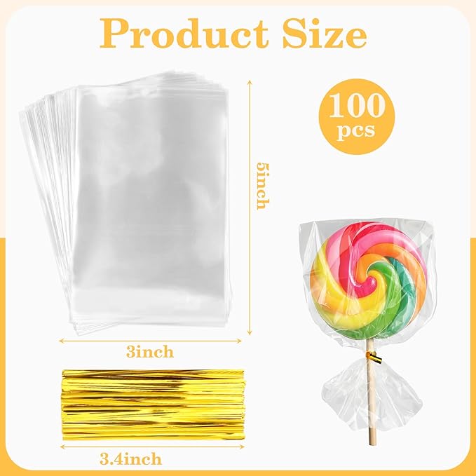 Cidenbio 100 PCS Cellophane Treat Bags, 3x5 In Clear Cellophane Gift Bags - Image 3