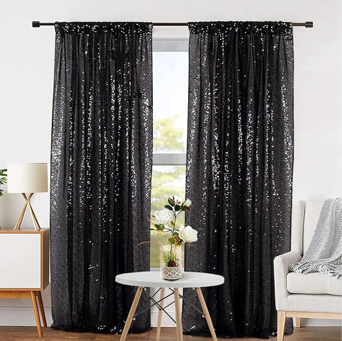 Eternal Beauty Sequin Backdrop Curtains, 2x8 Ft-2 Panels Black Back Drop - Image 6