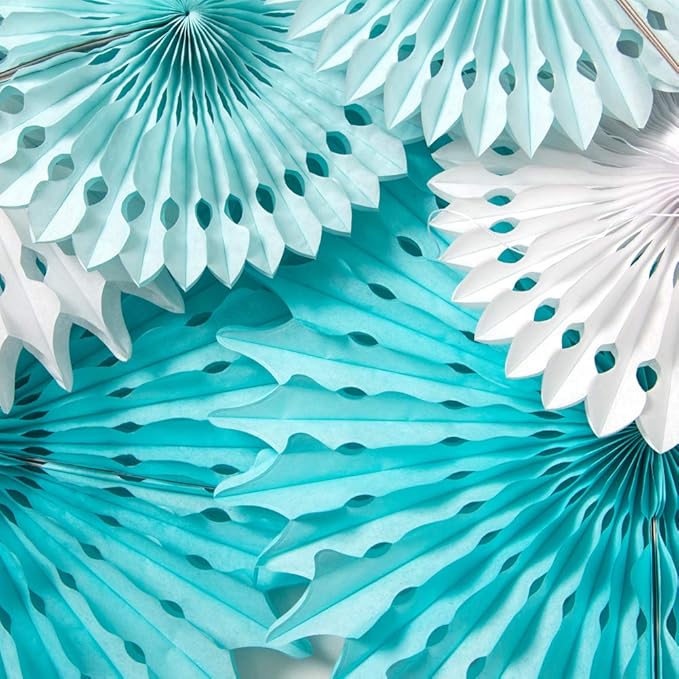 SUNBEAUTY Pack of 13 Blue White Hanging Honeycomb Paper Fans Party Decoration - Image 7