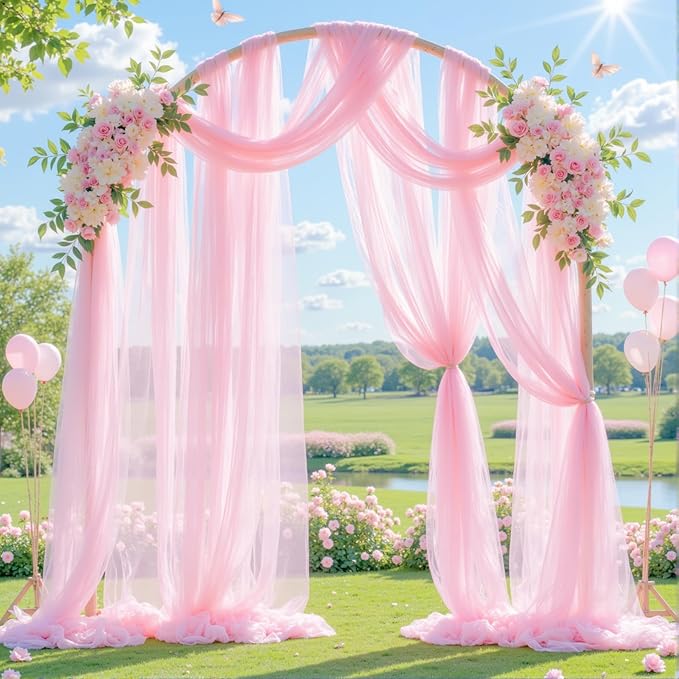 Wedding Arch Draping Fabric Backdrop 2 Panel 60" x 26Ft Pink Drapes Curtains - Image 3