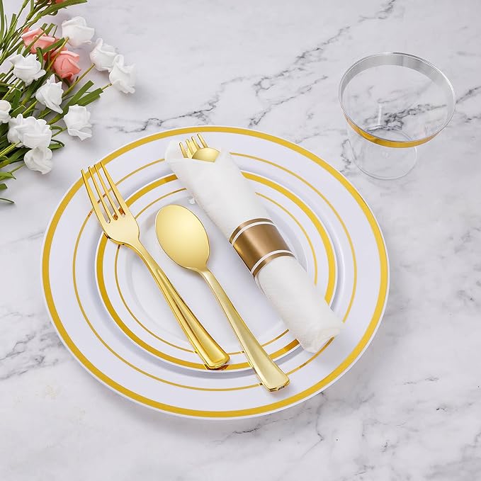 Goodluck 175 Piece Gold Plastic Dinnerware Set - Image 2