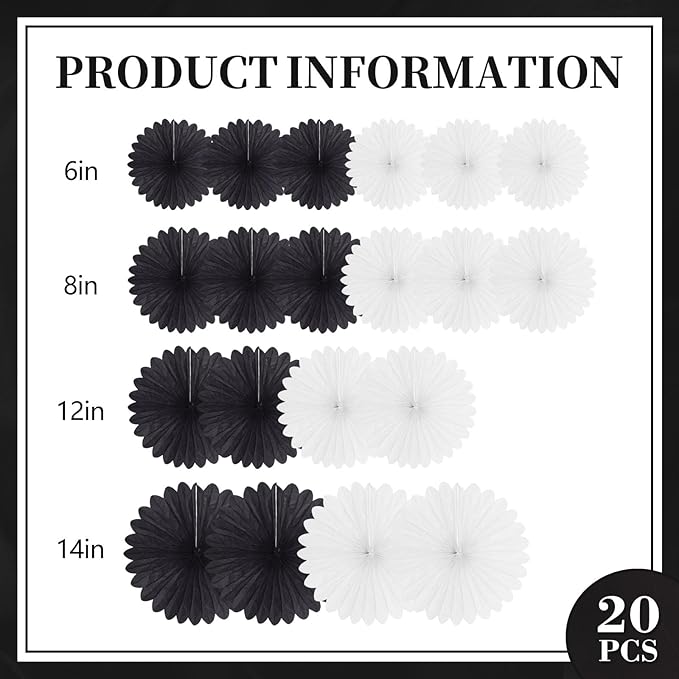 20 Pcs Black White Hanging Paper Fan, Hanging Honeycomb Round Paper Fans - Image 2