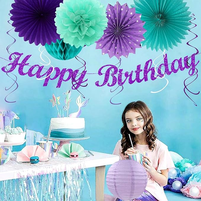 Teal-purple Lavender Girl Mermaid-birthday Party-decorations - Image 5