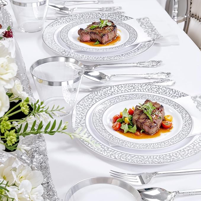 Festiva 350PCS Silver Plastic Dinnerware Set - Image 6