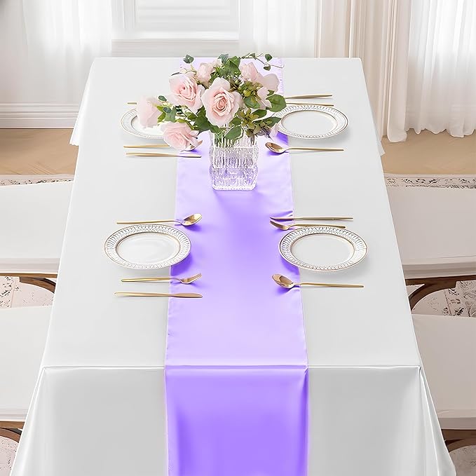 SHEJIZE 2 Pack Lavender Satin Table Runner 12x108 Inches Long, Bright Silky - Image 8
