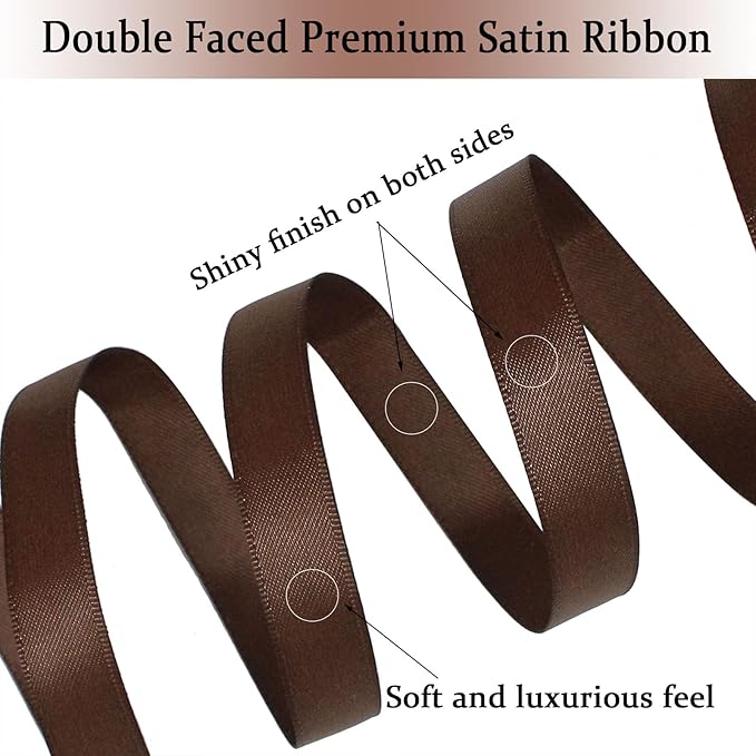Coffee Satin Ribbon Double Faced Satin 1/2 inch x 55 Yards Polyester Ribbon - Image 3