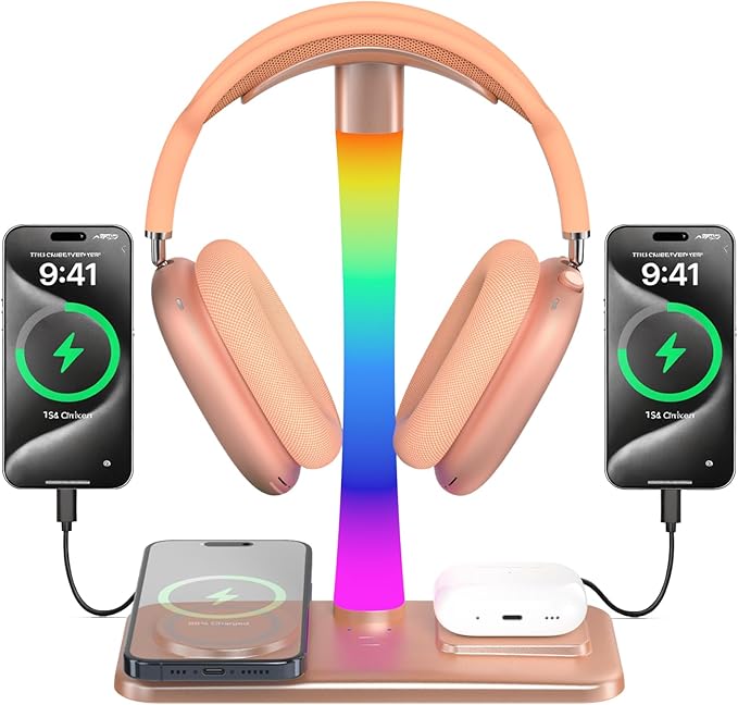Headphone Stand with Wireless Charger, Gaming HeadsetStand with RGB Light Mode by Unknown