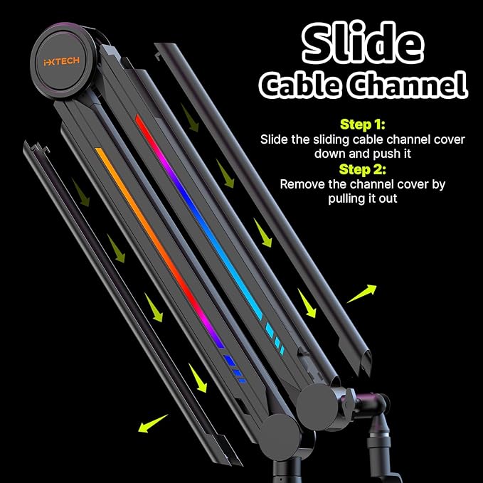 IXTECH RGB Mic Boom Arm High Profile, Overhead Boom Arm Microphone Stand Desk - Image 4