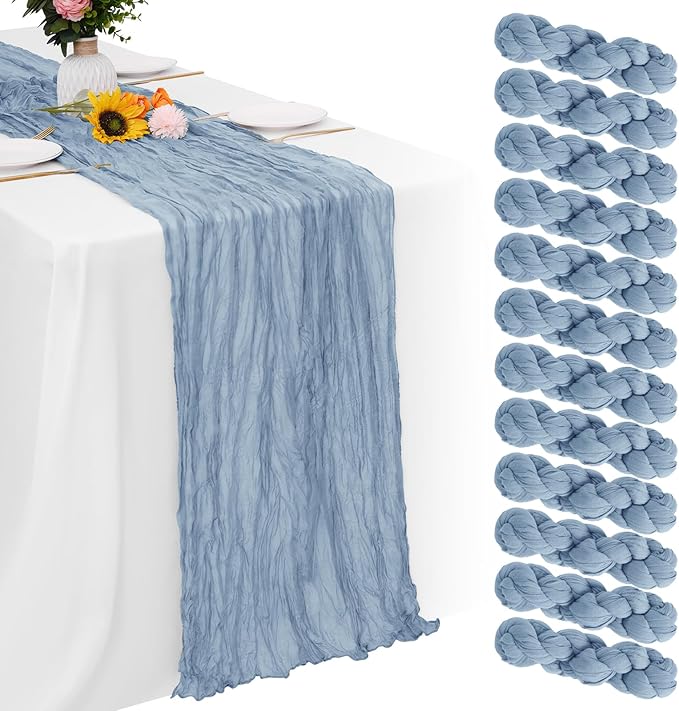 Aktor 12 Pack Dusty Blue Table Runner Boho Cheesecloth Table Runner Semi Sheer by Unknown