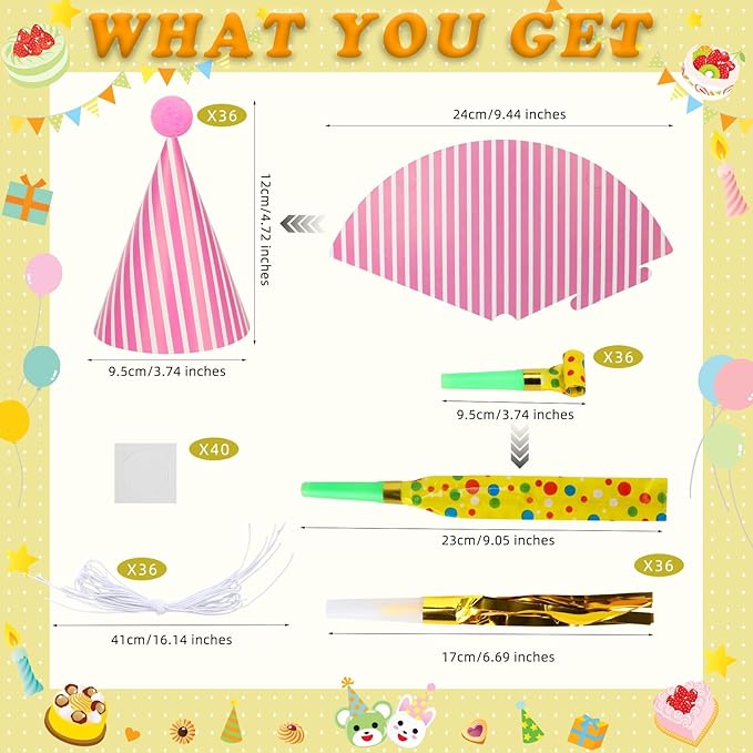 116 PCS Birthday Party Cone Hats Assorted Colors Cone Paper Hat - Image 2