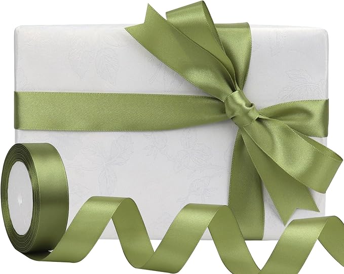 Olive Green Solid Satin Ribbon 1 Inch 25 Yards Solid Polyester Fabric Ribbon - Image 5