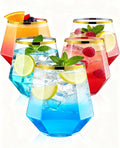 40 PCS Clear & Gold Rim 12 Oz Plastic Wine Whiskey Glasses, Diamond Stemless by BESTSTAR