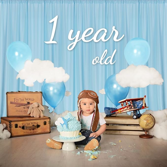 MYSKY HOME 10ft x 7ft Light Blue Backdrop Curtains - Image 3