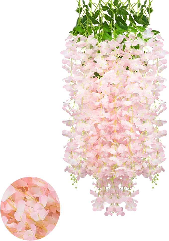 5 Pack Light Pink Wisteria Hanging Flowers Garland, 3.77 Feet Artificial Flower by Luerbi