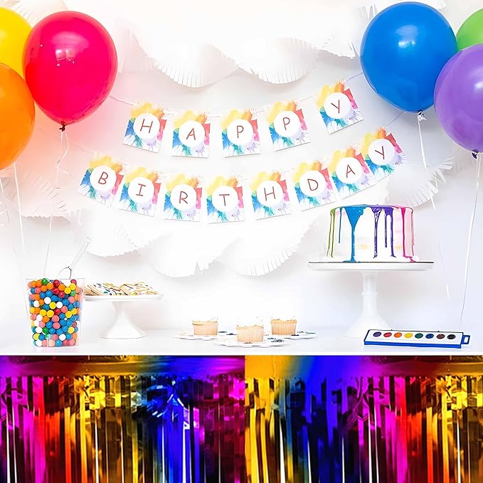 3 Pack Rainbow Foil Fringe Table Skirts Metallic Tinsel Streamers Garland - Image 6