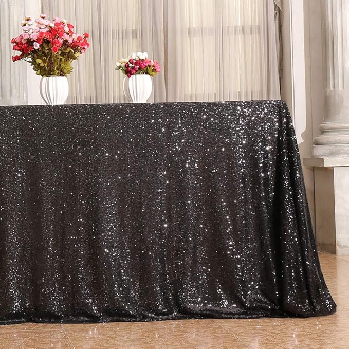SquarePie Sequin Tablecloth 50 x 72 Inch Black Sparkly Table Cloth - Image 8