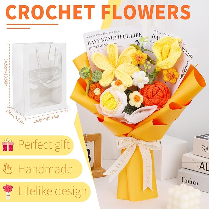 Crochet Flowers Cute Bouquet, Handmade Crochet Flowers Knitted Bouquet - Image 2