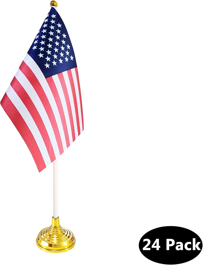 24 Pack USA US Desk Flags, Small Mini American Deluxe Table Flags Set - Image 3