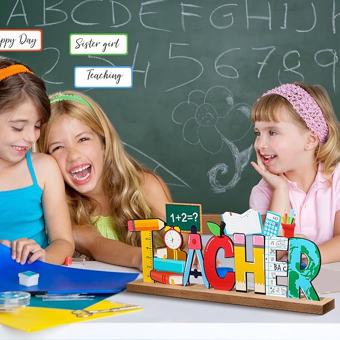 Back to School Metal Sign Teacher Appreciation Table Decor Holiday Tiered Tray - Image 5