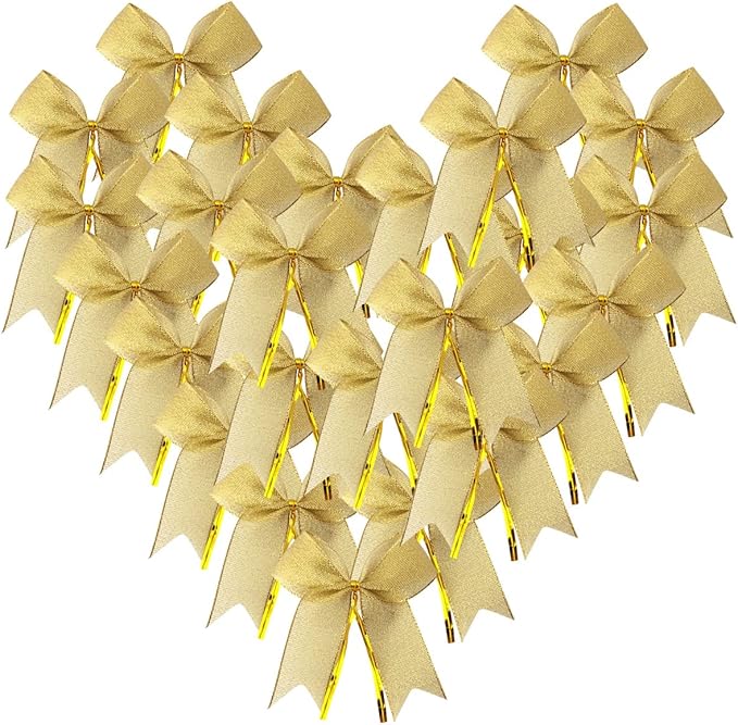 50pcs 3-1/2" Metallic Gold Bows Twist Tie Bows by Micomon