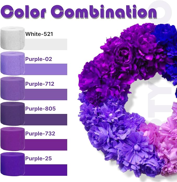 PartyWoo Crepe Paper Streamers 4 Rolls 328ft, Pack of Shades of Purple Crepe - Image 3