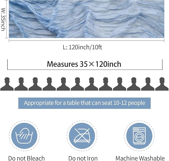 12 Pack Dusty Blue Cheesecloth Table Runners 35x120 Inch, 10FT Boho Fall - Image 6